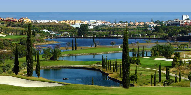 Santa Clara Golf fairways and scenic water features in Marbella East