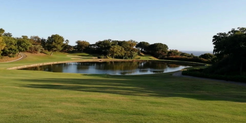 Santa María Golf course in Elviria with valley terrain and Mediterranean backdrop