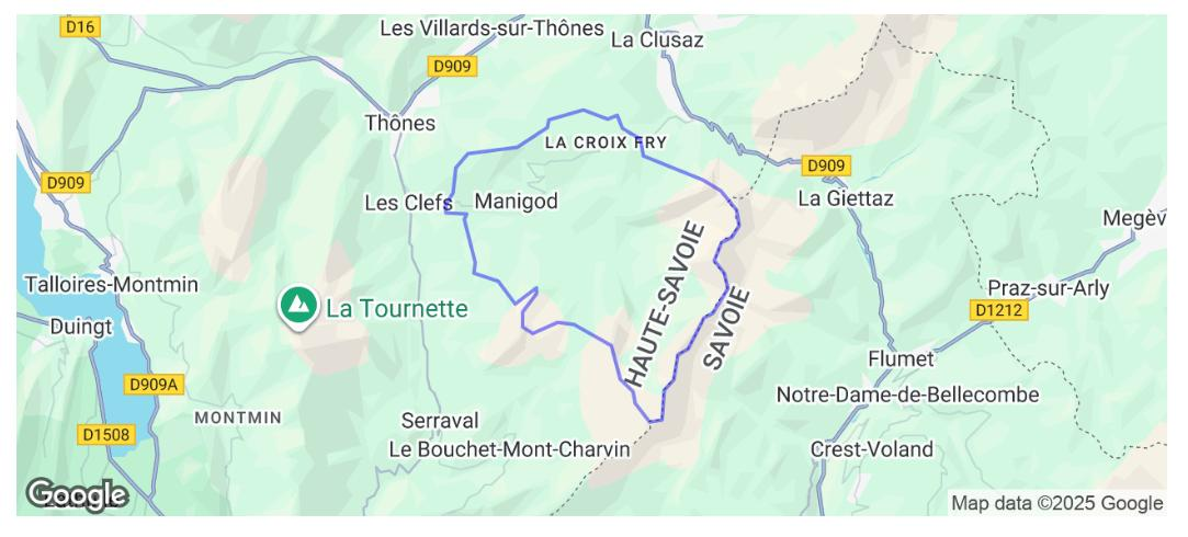Location map of La Croix Fry, Manigod, Thônes, La Clusaz in Haute-Savoie