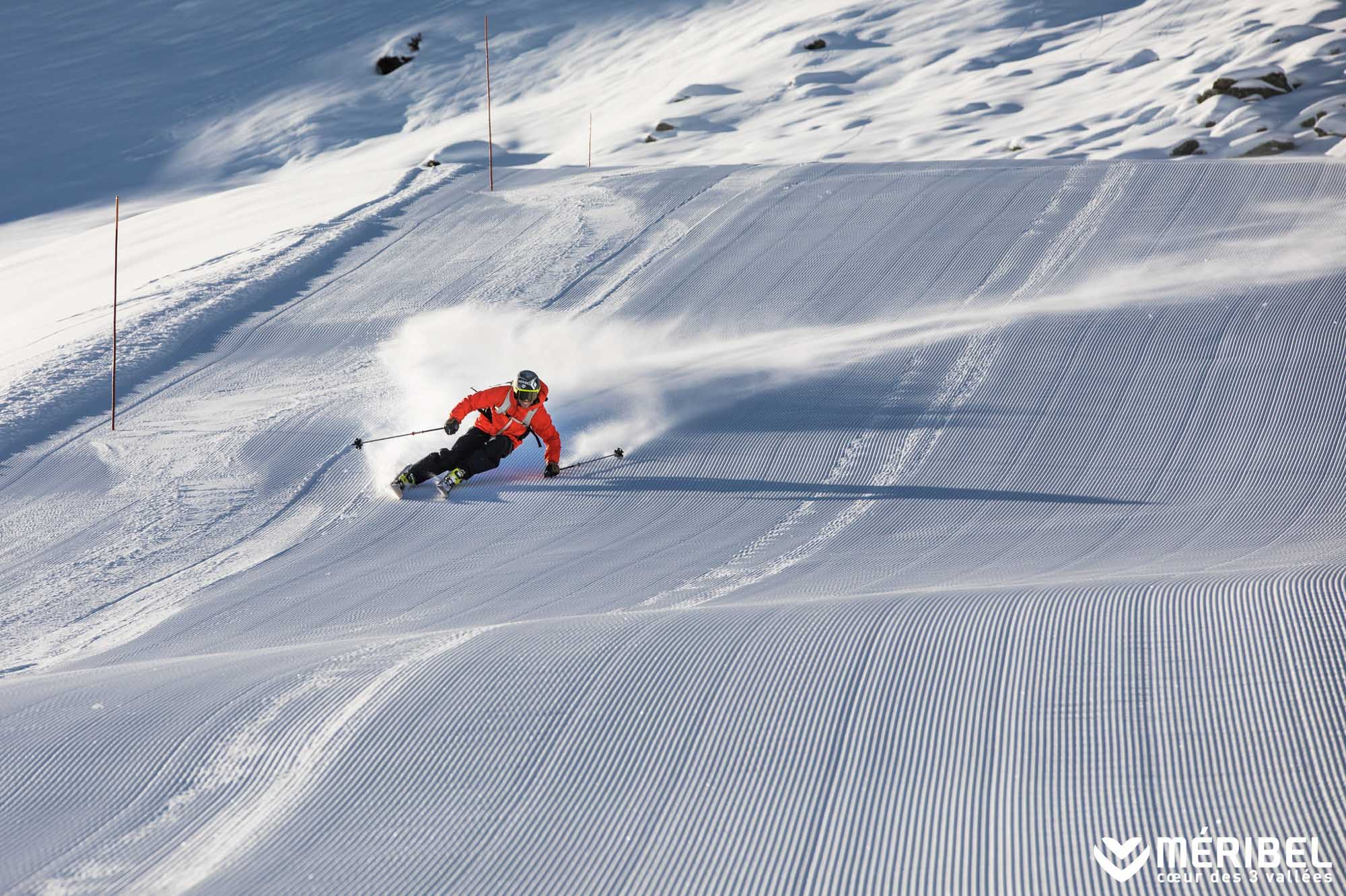 Meribel groomed ski piste
