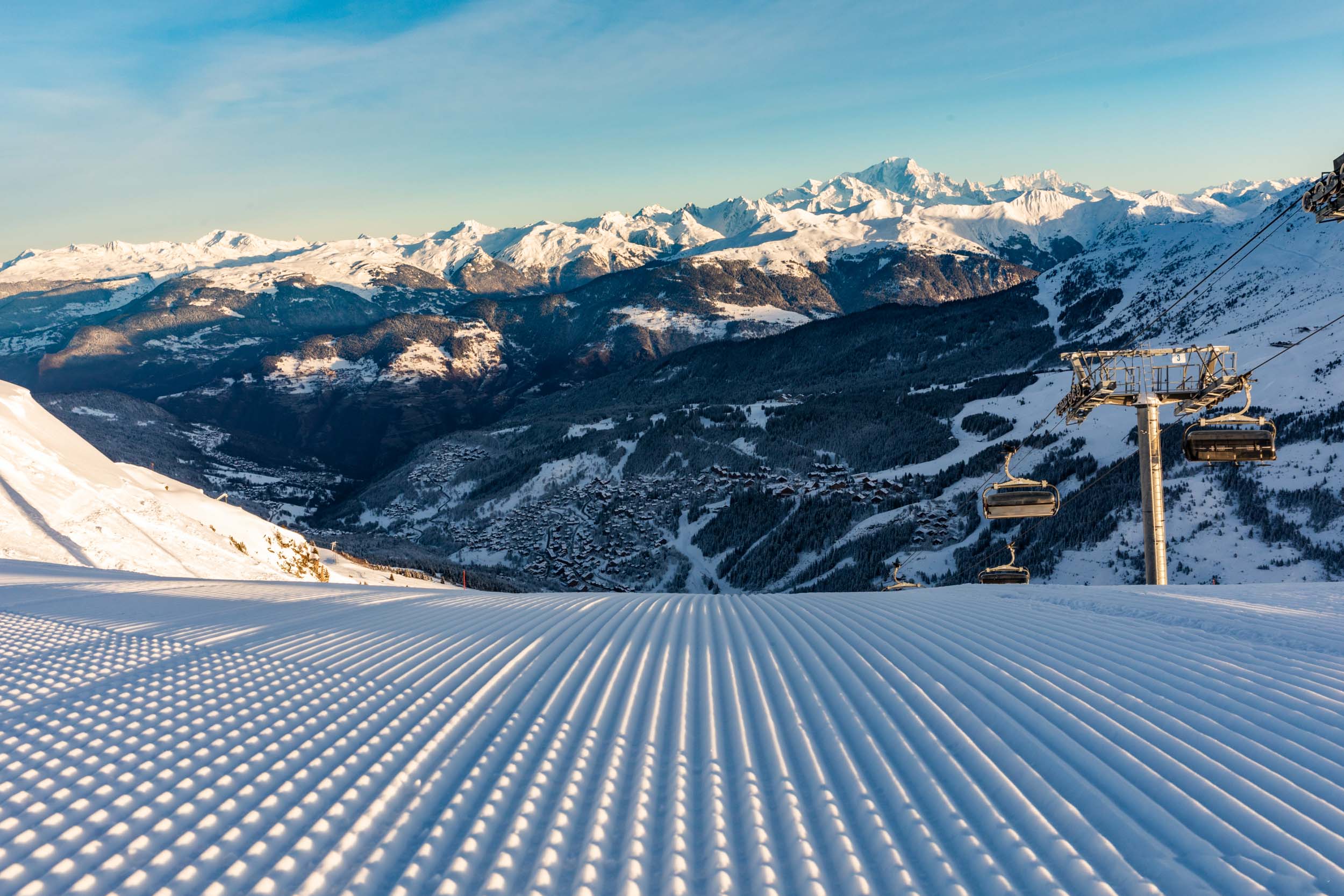 meribel ski area groomed ski piste