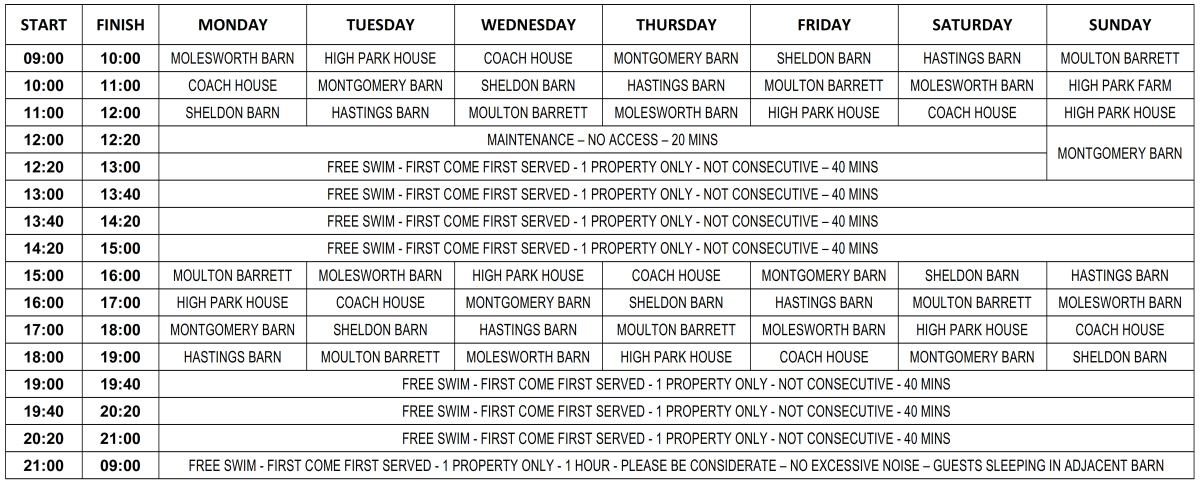 Pool Timings